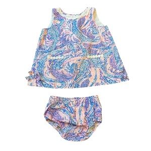 Lilly Pulitzer Baby Shift Dress Blue Alligator 100% Cotton 12-18 M Bubble Romper